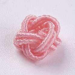Pink Polyester Weave Beads, Round, Pink, 6.5x4.5mm, Hole: 4mm
