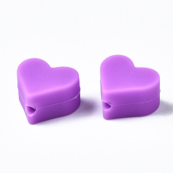 Magenta Food Grade Eco-Friendly Silicone Beads, Chewing Beads For Teethers, DIY Nursing Necklaces Making, Heart, Magenta, 13x14x8mm, Hole: 2mm