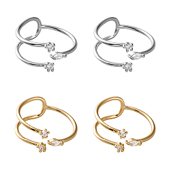 Платиновый & Золотой 4 шт. 2 цвета латуни, стразы, регулируемые открытые манжеты для женщин, платиной и золотом, 9.5 мм, внутренний диаметр: 16.2 мм, 2 шт / цвет