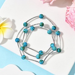 Темно-Голубой Круглые синтетические бирюзовые бусины многорядные браслеты для женщин, с латунной бисера, глубокое синее небо, внутренний диаметр: 2-1/8 дюйм (5.45 см)