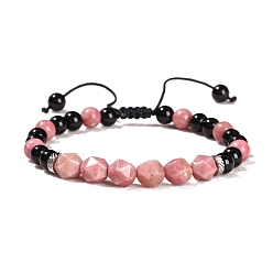 Родонит Браслеты из плетеных бусин из натурального черного оникса, с натуральными родонитовыми шариками, 8~9 мм