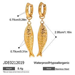 Fish Серьги из 304 нержавеющей стали, золотые, рыба, 37 мм