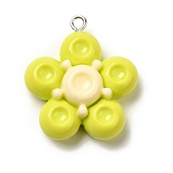 Желто-Зеленый Подвески из смолы, с фурнитурой платина железная, цветок, желто-зеленый, 28x25.5x9 мм, отверстие : 2 мм