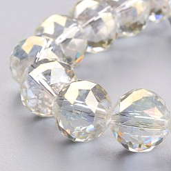 Light Yellow Electroplate Glass Bead Strands, Full Rainbow Plated, Faceted, Round, Light Yellow, 13.5mm, Hole: 2mm, about 18pcs/strand, 9 inch(23cm)