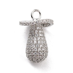 Platinum Brass Micro Pave Clear Cubic Zirconia Pendants, Long-Lasting Plated, Nipple, Platinum, 24.5x15.5mm, Hole: 3mm