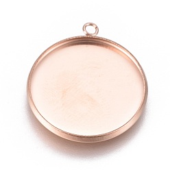 Rose Gold Ion Plating(IP) 304 Stainless Steel Pendant Cabochon Settings, Plain Edge Bezel Cups, Flat Round, Rose Gold, Tray: 20mm, 24.5x21.8x2mm, Hole: 1.8mm