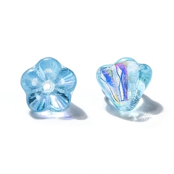 Светло-Голубой Прозрачные бусины из чешского стекла, цветок, с покрытием AB цвета, Небесно-голубой, 8.5x6.5 мм, отверстие : 1 мм, около 237~243 шт / упаковка