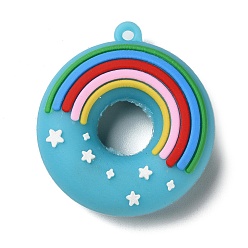 Sky Blue PVC Plastic Pendants, Donut with Rainbow Charm, Sky Blue, 48x43.5x14mm, Hole: 2.5mm