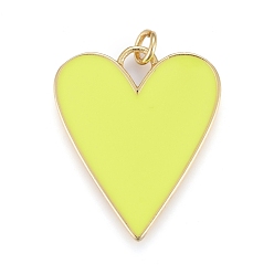 Champagne Yellow Brass Enamel Pendants, Real 18K Gold Plated, Long-Lasting Plated, Heart, Champagne Yellow, 27x22x2mm, Hole: 3mm, jump rings: 5x1mm