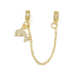 Dolphin Латунные паве прозрачные кубические цирконии европейские защитные цепи с подвесками, долговечный, стойки покрытие, золотые, дельфин, 88 мм, отверстие : 4 мм, Дельфин: 12x12x2 мм