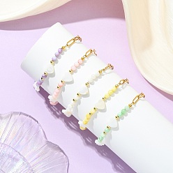 (52) Непрозрачная лаванда Браслеты из окрашенных натуральных пресноводных ракушек, 304 женские браслеты-цепочки со скрепками из нержавеющей стали, круглый и сердце и звезда, реальный 18 k позолоченный, разноцветные, 7.72 дюйм (19.6 см)