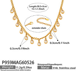 Clear 316L Surgical Stainless Steel Pave Cubic Zirconia Milti Teardrop Pendant Bib Necklaces for Women, Golden, Clear, 15.16 inch(38.5cm)