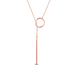 Rose Gold 925 Sterling Silver Lariat Necklace, with Ring and Bar Pendant, Rose Gold, 39.37 inch (100cm)