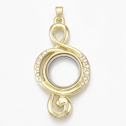 Golden Große Anhänger aus magnetischem Medaillon, mit Strass und Glas, Violinschlüssel, Kristall, golden, 59.5x32x6.5 mm, Loch: 4x6 mm, Innendurchmesser: 18.5 mm