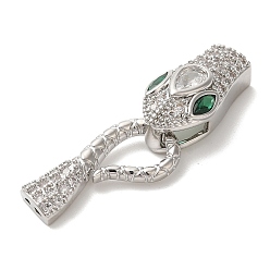 Платинированный Застежки-крючки из латуни с микропаве из кубического циркония, без кадмия, без никеля и без свинца, со стеклом, долговечный, Реальная платина, 38 мм, отверстие : 1.9x1.6 мм