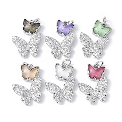 Платина Подвески из латуни микропаве с фианитами и стеклом, бабочки прелести, стойки покрытие, долговечный, без кадмия и без свинца, с целью перехода в кольце, платина, 19.5x14.5x5.5 мм, отверстие : 3.5 мм