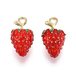Красный Подвески из эмали и сплава, клубничное очарование, золотые, красные, 18.5~19x10.5~11x10 мм, отверстие : 1.8 мм