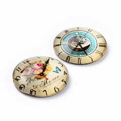 Mixed Color Clock Printed Glass Cabochons, Half Round/Dome, Mixed Color, 20x6mm