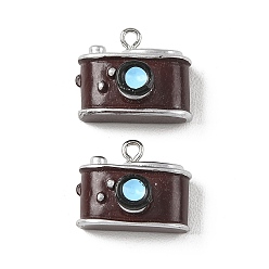 Кокосово-Коричневый Винтажные непрозрачные смоляные подвески, прелести камеры, с платиновыми тоновыми железными петлями, кокосового коричневый, 16~17x20~21x12~13 мм, отверстие : 2 мм