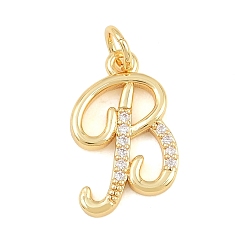 Letter B Brass Micro Pave Clear Cubic Zirconia Pendants, Letter Charms, Cadmium Free & Lead Free, Real 18K Gold Plated, Letter B, 18x11x2mm, Hole: 5mm
