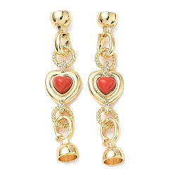 Настоящее золото 18K Сердце латунный микропаве прозрачный кубический цирконий складные застежки, без кадмия, без никеля и без свинца, с естественной красной яшмой, реальный 18 k позолоченный, 51.5 мм