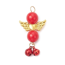 Золотой Непрозрачные акриловые подвески, ангельские прелести, с латунным колокольчиком и легкосплавным крылом, золотые, 41x21.5x9.5 мм, отверстие : 4 мм