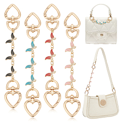 (52) Непрозрачная лаванда Удлинители ремешка для кошелька с эмалью и стразами из сплава бабочки, с пружинными кольцами в форме сердца, разноцветные, 17 см, 4 цветов, 1 шт / цвет, 4 шт / комплект