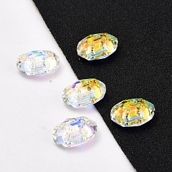 Mixed Color 2-Hole Oval Glass Rhinestone Buttons, Faceted, Mixed Color, 10x14x4mm, Hole: 1.2mm