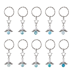 Antique Silver & Platinum 10Pcs Acrylic Keychains, with Iron Split Key Rings, Angel, Antique Silver & Platinum, 6.5cm