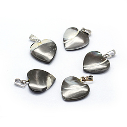 Platinum Shell Pendants, with Brass Findings, Heart, Dyed, Platinum, 17~19x14~15x3~5mm, Hole: 2x5mm