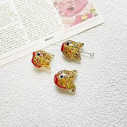 (932FM) Темно-синий аква-матовый с подкладкой Бусины лэмпворк , рыба, темно-золотистые, 16x20 мм