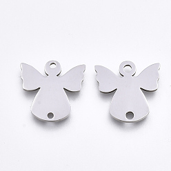 Нержавеющая Сталь Цвет Устойчивы к потускнению 201 соединители из нержавеющей стали, лазерная резка, ангел, цвет нержавеющей стали, 15.5x15x1 мм, отверстие : 1.5 мм