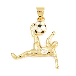 Football Футбольные латунные подвески с микропаве из кубического циркония, с эмалью, золотые, футбол, 25x21x4 мм, отверстие : 4x3.5 мм