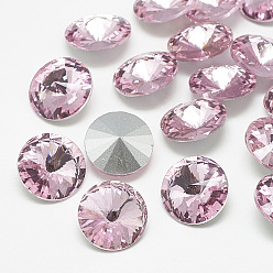 Light Rose Pointed Back Glass Rhinestone Cabochons, Rivoli Rhinestone, Back Plated, Faceted, Cone, Light Rose, 18x8.5~9mm