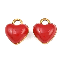 Real 18K Gold Plated 304 Stainless Steel Enamel Pendants, Heart Charms, Ion Plating(IP), Real 18K Gold Plated, 12.5x11x8mm, Hole: 2mm
