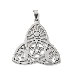 Нержавеющая Сталь Цвет 304 подвески из нержавеющей стали, лазерная резка, узел трикветра/троицы с талисманом солнца/звезды/луны, цвет нержавеющей стали, 30x29x1.5 мм, отверстие : 6x3 мм