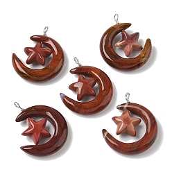 Моокаит Натуральный mookaite подвески, луна со звездными чарами, с петлями из медной проволоки, платина, 36~37x27~28x7.5~8 мм, отверстие : 4 мм