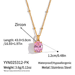 Pink Минималистичные 304 овальные подвески из нержавеющей стали с кубическим цирконием в форме паве для женщин, реальный 18 k позолоченный, розовые, 16.93 дюйм (43 см)