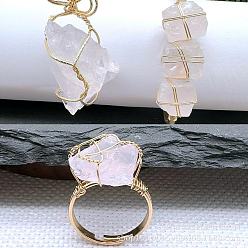 Хрусталь Ожерелье, браслет и кольца из натурального кварцевого кристалла с проволочной обмоткой, сплав ювелирных изделий, золотые, 18.90~49.69 дюйм (480 мм)