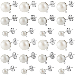 Нержавеющая Сталь Цвет 304 Выводы серьги из нержавеющей стали шпилька, с имитацией жемчуга из смолы и фрикционными гайками-ушками, цвет нержавеющей стали, 18~23 мм, 3 стили, 20 шт / стиль, 60 шт