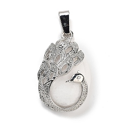 Белый Нефрит Подвески-капли из натурального белого нефрита, подвески в виде павлина из сплава, платина, 33x19x10 мм, отверстие : 3.5x9 мм