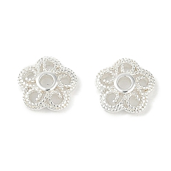 Посеребрённый Шапочки и конусы для бусин, латунные, без кадмия, без никеля и без свинца, цветок, 925 серебро покрытием, 8x8x2 мм, отверстие : 1.4 мм