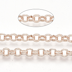 Розовое Золото Роло железа цепи, двойные цепи ссылка, несварные, с катушкой, розовое золото , ссылка: 5x0.8 mm, около 82.02 футов (25 м) / рулон