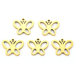 Real 18K Gold Plated PVD Vacuum Plating 304 Stainless Steel Charms, Laser Cut, Butterfly, Real 18K Gold Plated, 12x15x1mm, Hole: 1mm