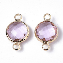 Plum Glass Links, with Real 18K Gold Plated Brass Findings, Nickel Free, Faceted, Flat Round, Plum, 17.5x10.5x4.5mm, Hole: 1.8mm