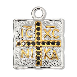 Real 18K Gold Plated & Stainless Steel Color 304 из нержавеющей стали горный хрусталь подвески, ионное покрытие (ip), прямоугольник с подвесками в виде монет Константина, ручная полировка, струя, реальный 18 k позолоченный и цвет нержавеющей стали, 23x19 мм, отверстие : 3 мм