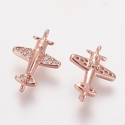 Розовый Позолоченный Коннекторы, латунь, кубический цирконий, долговечный, пропеллер самолета, прозрачные, Настоящее розовое золото покрыто, 16.5x11.5x5 мм, отверстие : 0.8 мм