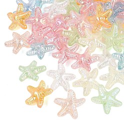 Mixed Color Transparent Acrylic Beads, Starfish, Rainbow Color Plated, Mixed Color, 18~18.5x19x9mm, Hole: 1.8mm, about 649pcs/500g