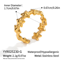 Настоящее золото 18K 304 регулируемые манжеты из нержавеющей стали с открытыми кольцами для женщин, звезда, реальный 18 k позолоченный, 6.7 мм, внутренний диаметр: 17 мм