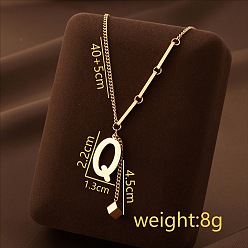 Letter Q 304 кулон с инициалом из нержавеющей стали с ожерельем из игральных костей, золотые, Буква Q, 15.75 дюйм (40 см), Кулон : 22x13 мм